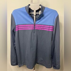Adidas Golf Climacool 1/4 Zip Pullover Womens Medium Navy Blue‎ Pink Striped Top